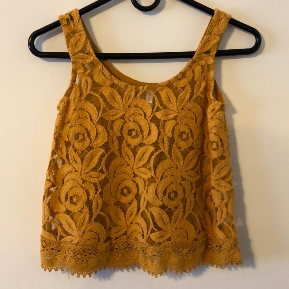 Xhilaration Floral Embroidered Crop Top Mustard